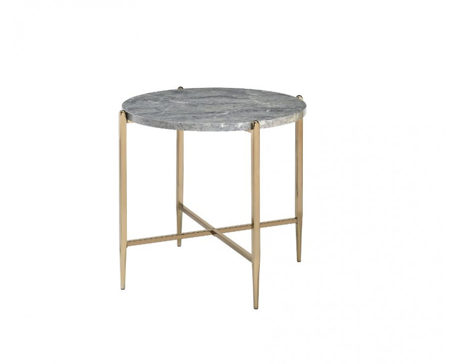 ACME - Tainte End Table in Faux Marble Top/Champagne