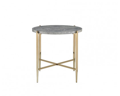 ACME - Tainte End Table in Faux Marble Top/Champagne