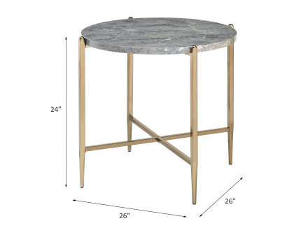 ACME - Tainte End Table in Faux Marble Top/Champagne