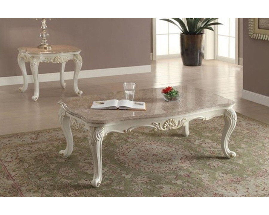 ACME - Chantelle Coffee Table with Marble Top in Marble Top/Pearl White