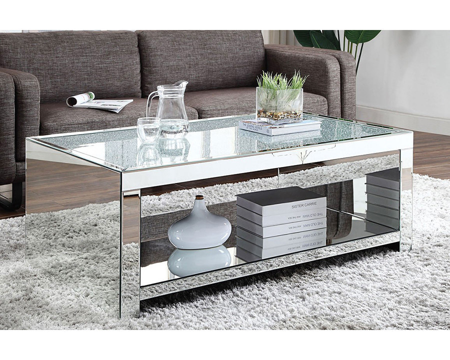 ACME - Noralie Coffee Table in Clear Glass/Mirrored/Faux Diamonds (83580)