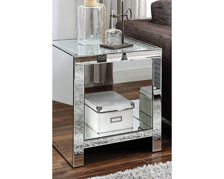 ACME - Noralie End Table in Clear Glass/Mirrored/Faux Diamonds (83582)