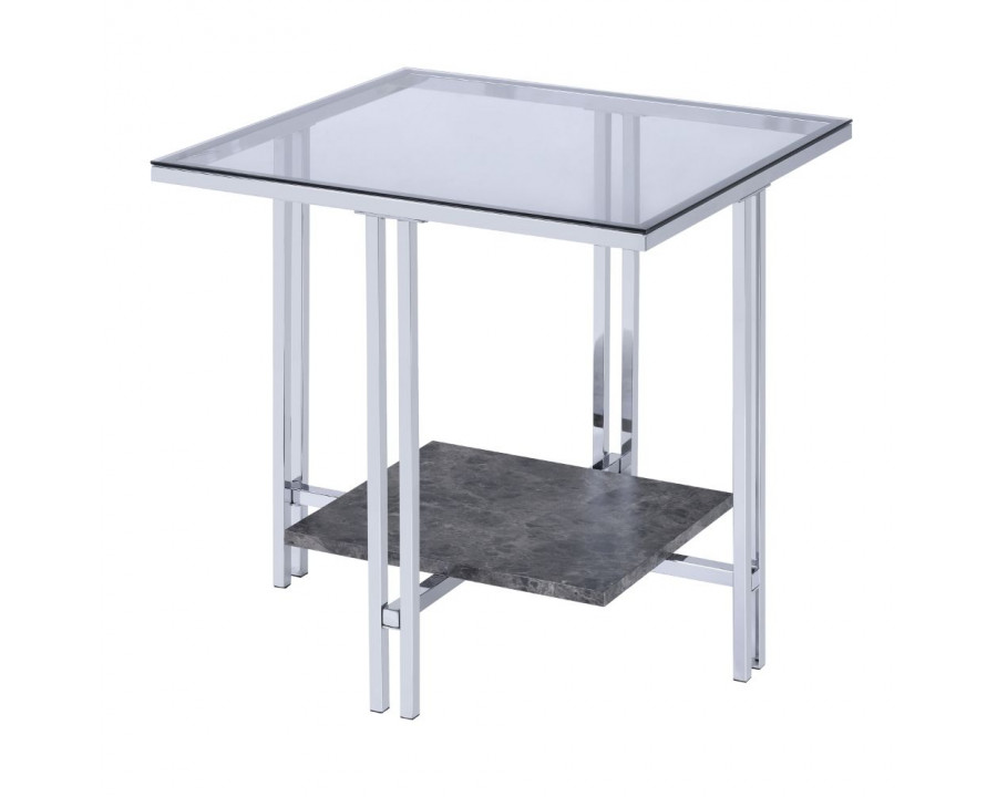 ACME - Liddell End Table in Chrome/Glass