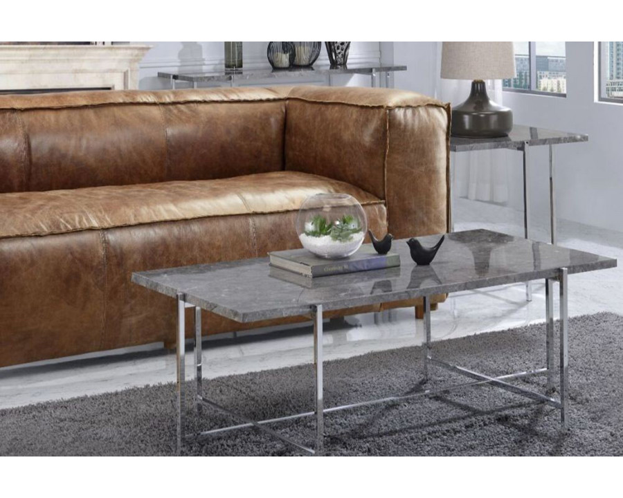 ACME - Adelae Coffee Table in Faux Marble Top/Chrome