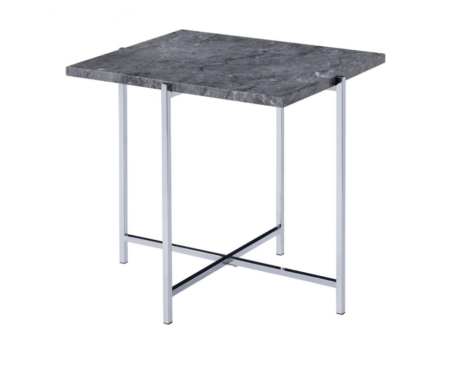 ACME - Adelae End Table in Faux Marble Top/Chrome