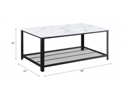 ACME Taurus Coffee Table - White Printed Faux Marble Top/Black