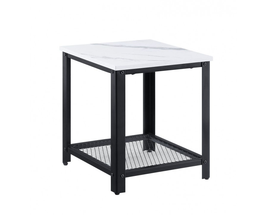 ACME Taurus End Table - White Printed Faux Marble Top/Black