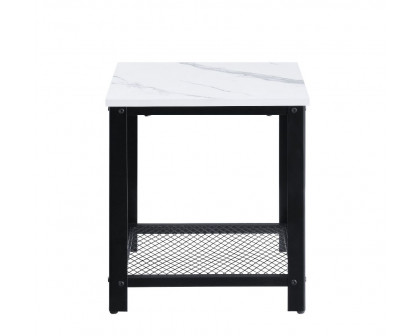 ACME Taurus End Table - White Printed Faux Marble Top/Black