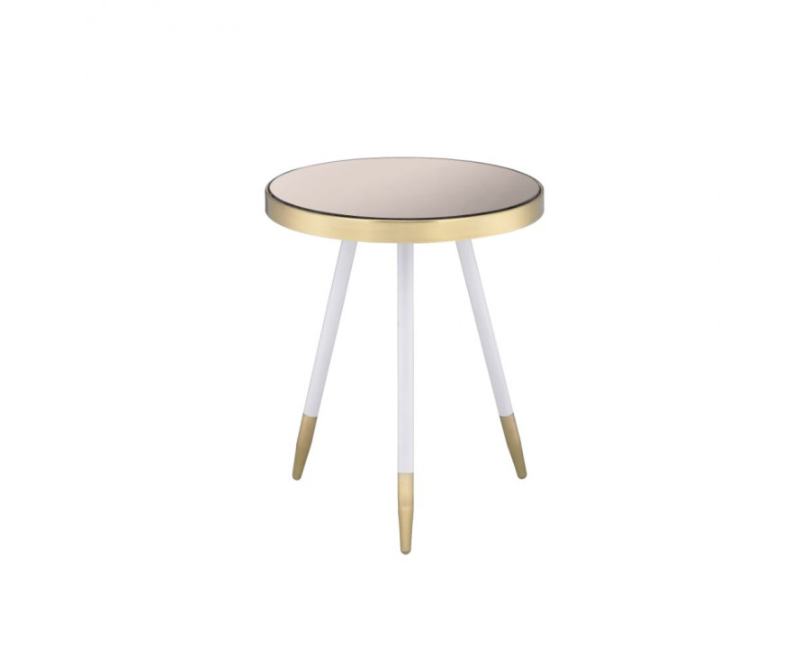 ACME - Mazon Accent Table in Antique Brass/White/Smoky Mirrored