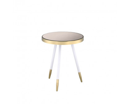 ACME - Mazon Accent Table in Antique Brass/White/Smoky Mirrored