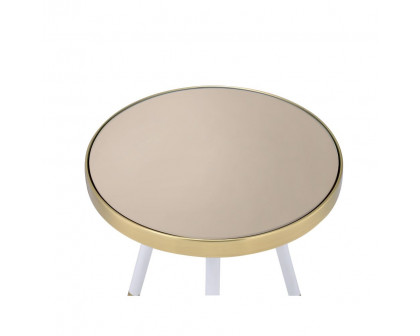 ACME - Mazon Accent Table in Antique Brass/White/Smoky Mirrored