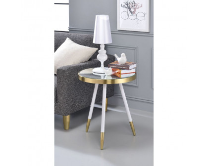 ACME - Mazon Accent Table in Antique Brass/White/Smoky Mirrored