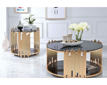 ACME - Tanquin Coffee Table in Black Glass/Gold