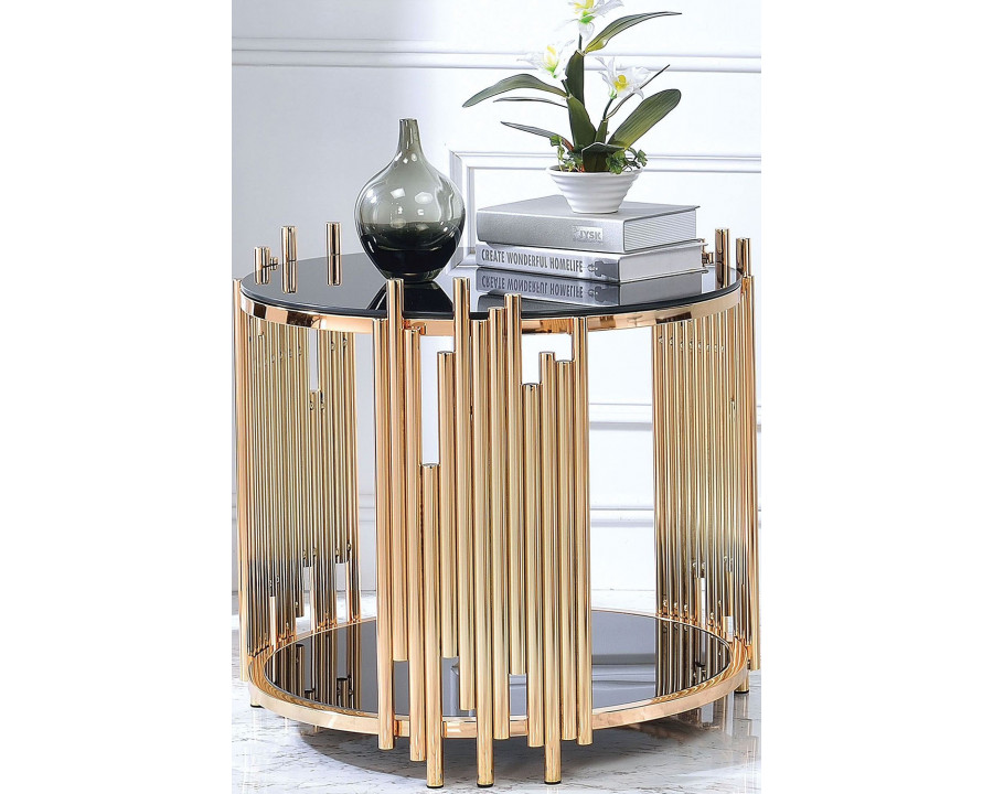 ACME - Tanquin End Table in Black Glass/Gold