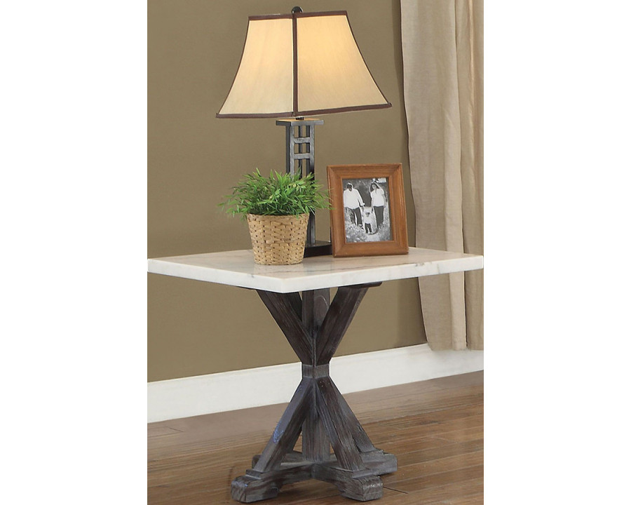 ACME - Romina End Table in White Marble Top/Weathered Espresso