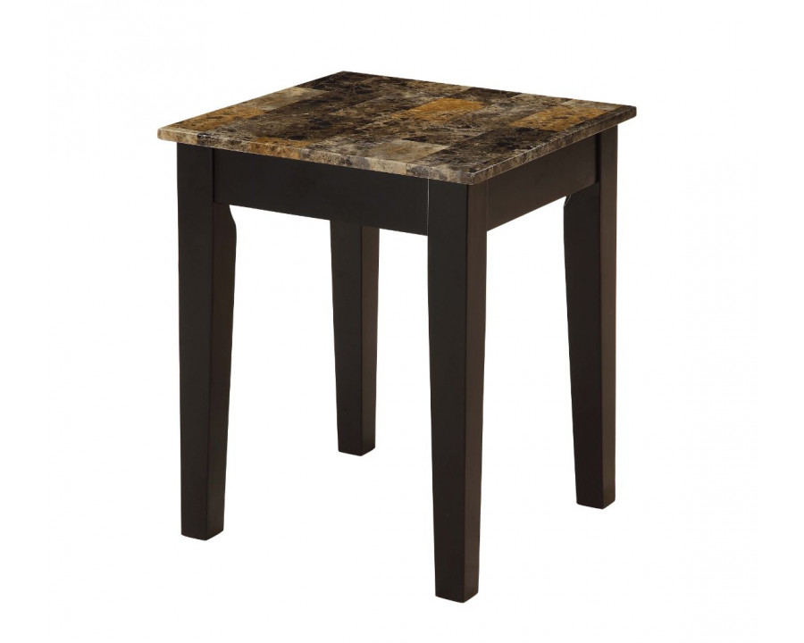 ACME - Dusty II End Table in Dark Brown Faux Marble/Black