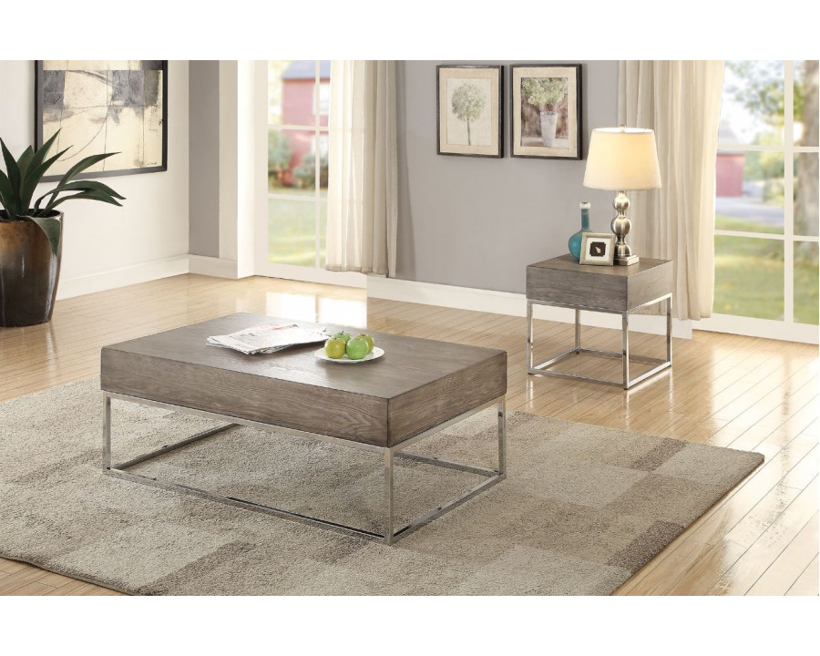 ACME - Cecil II Coffee Table in Gray Oak/Chrome