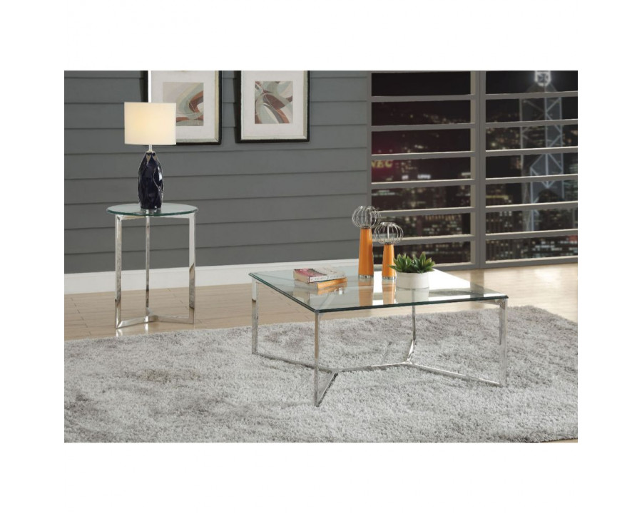 ACME - Volusius Coffee Table in Stainless Steel/Clear Glass