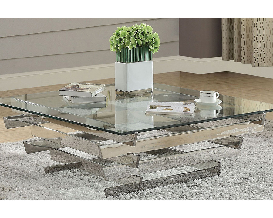 ACME - Salonius Coffee Table in Clear Glass/Stainless Steel