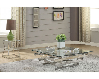 ACME - Salonius Coffee Table in Clear Glass/Stainless Steel