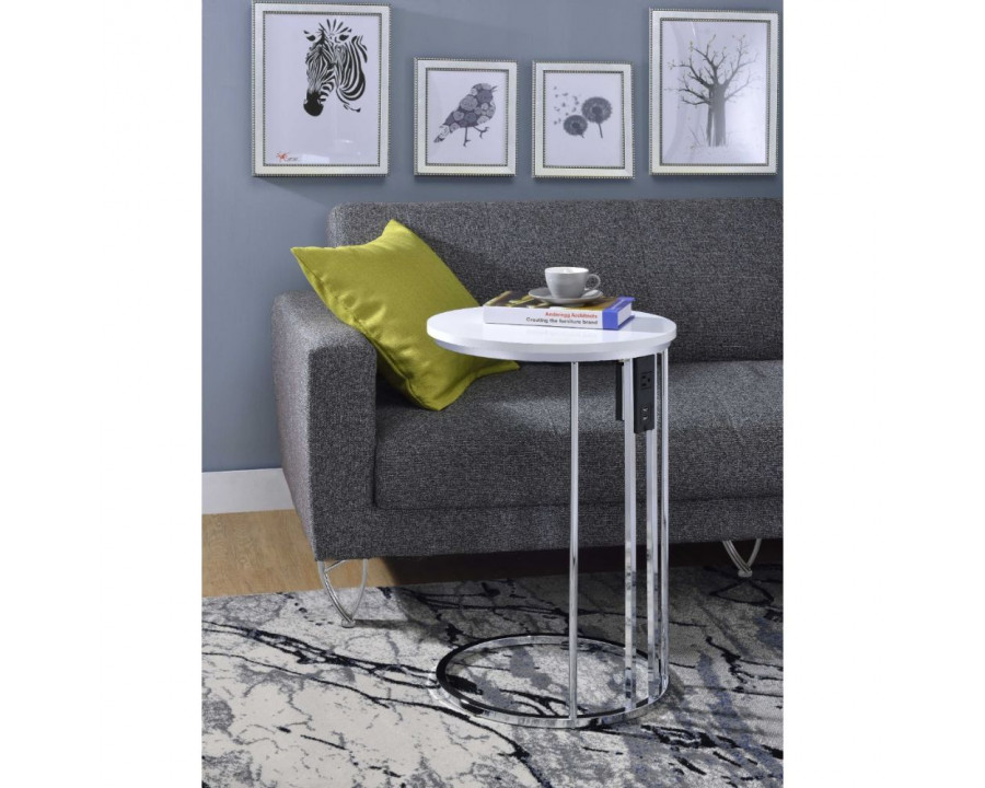 ACME - Litten Accent Table in Cream/Chrome