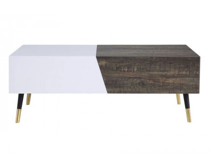 ACME - Orion Coffee Table in White High Gloss/Rustic Oak