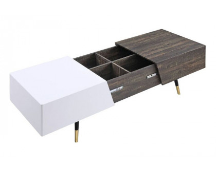 ACME - Orion Coffee Table in White High Gloss/Rustic Oak