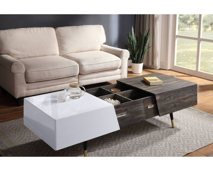 ACME - Orion Coffee Table in White High Gloss/Rustic Oak