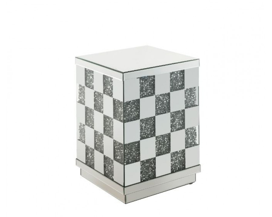 ACME - Noralie End Table in Mirrored/Faux Diamonds (84692)