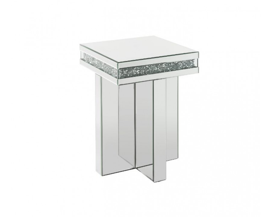 ACME - Noralie End Table in Mirrored/Faux Diamonds (84697)