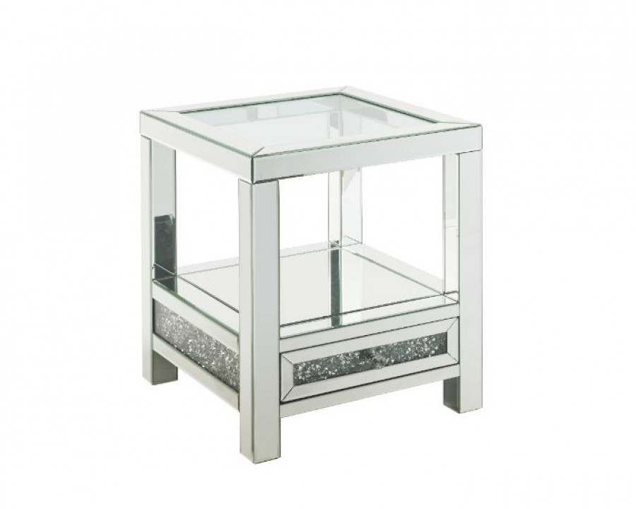 ACME - Noralie End Table in Mirrored/Faux Diamonds (84732)