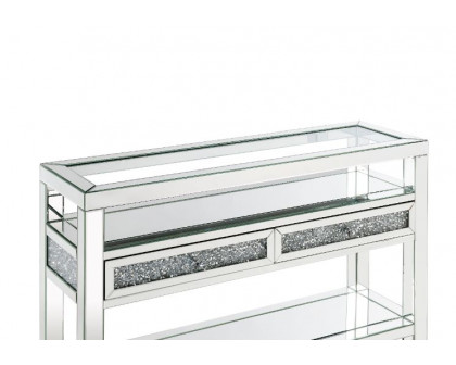 ACME - Noralie Sofa Table in Mirrored/Faux Diamonds (84733)