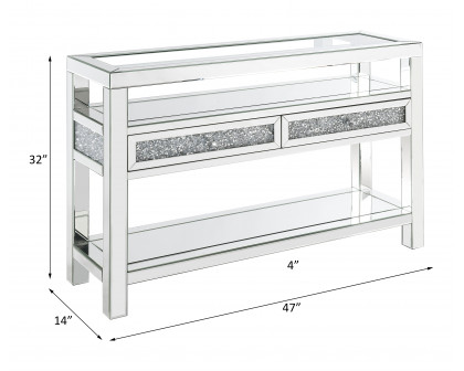 ACME - Noralie Sofa Table in Mirrored/Faux Diamonds (84733)