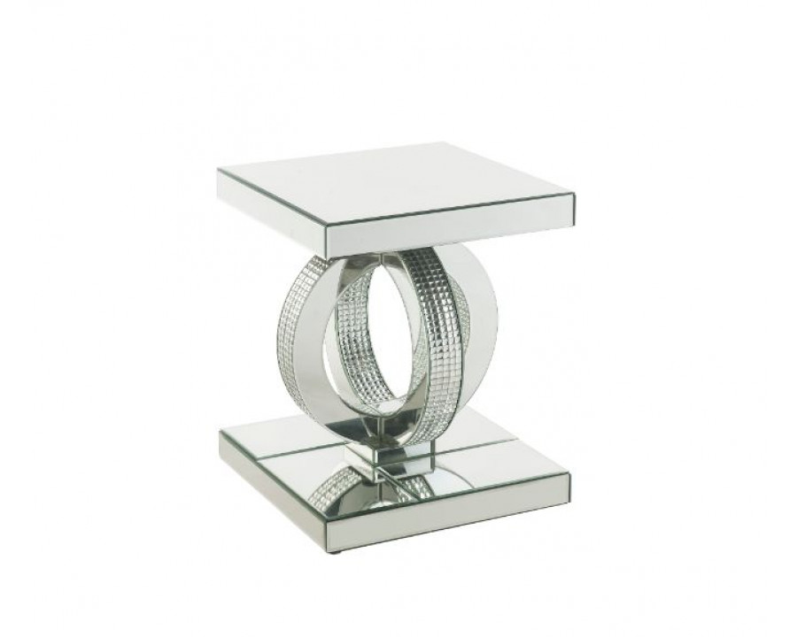 ACME - Ornat End Table in Mirrored/Faux Square Diamonds