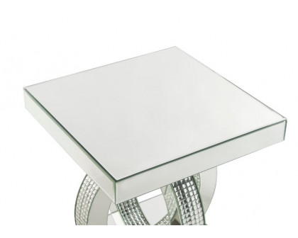 ACME - Ornat End Table in Mirrored/Faux Square Diamonds