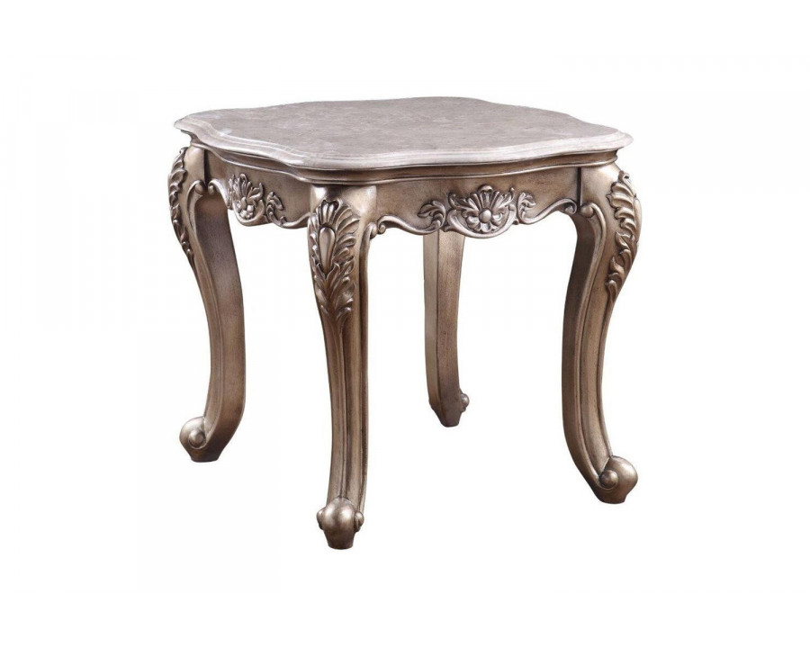 ACME - Jayceon End Table in Marble Top/Champagne