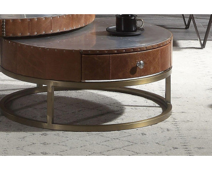 ACME - Tamas Aluminum and Cocoa Top Grain Leather Coffee Table