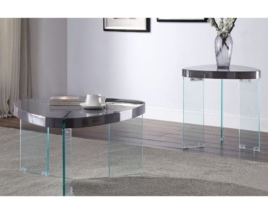 ACME Noland High Gloss Clear Glass Coffee Table - Gray