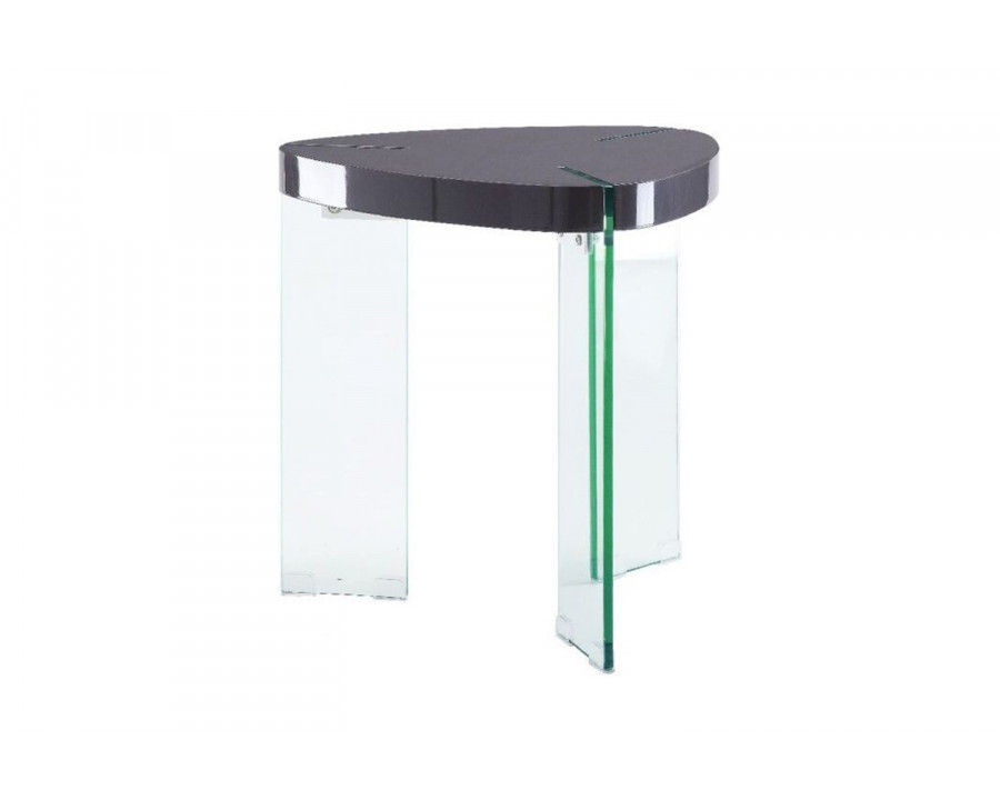 ACME - Noland End Table in Clear Glass/Gray High Gloss