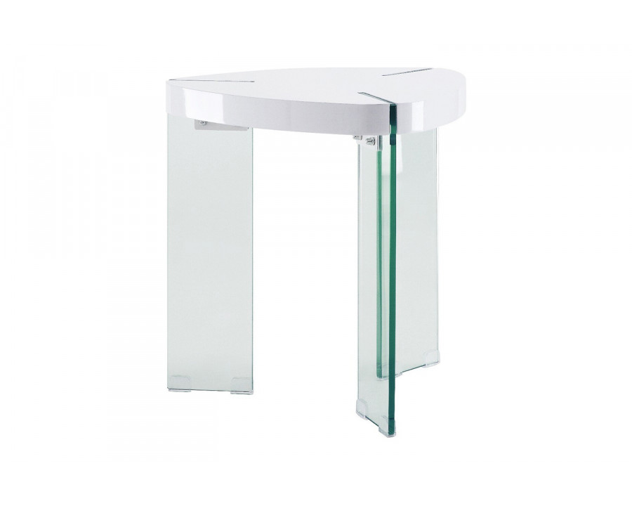 ACME - Noland End Table in Clear Glass/White High Gloss