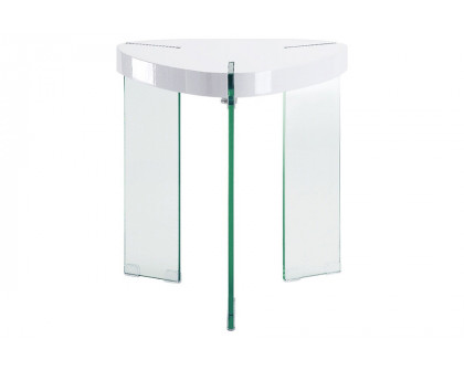 ACME - Noland End Table in Clear Glass/White High Gloss