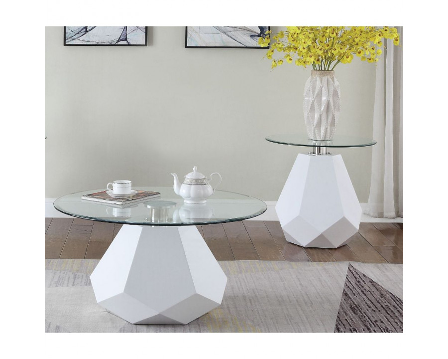 ACME - Chara Coffee Table in Clear Glass/White High Gloss