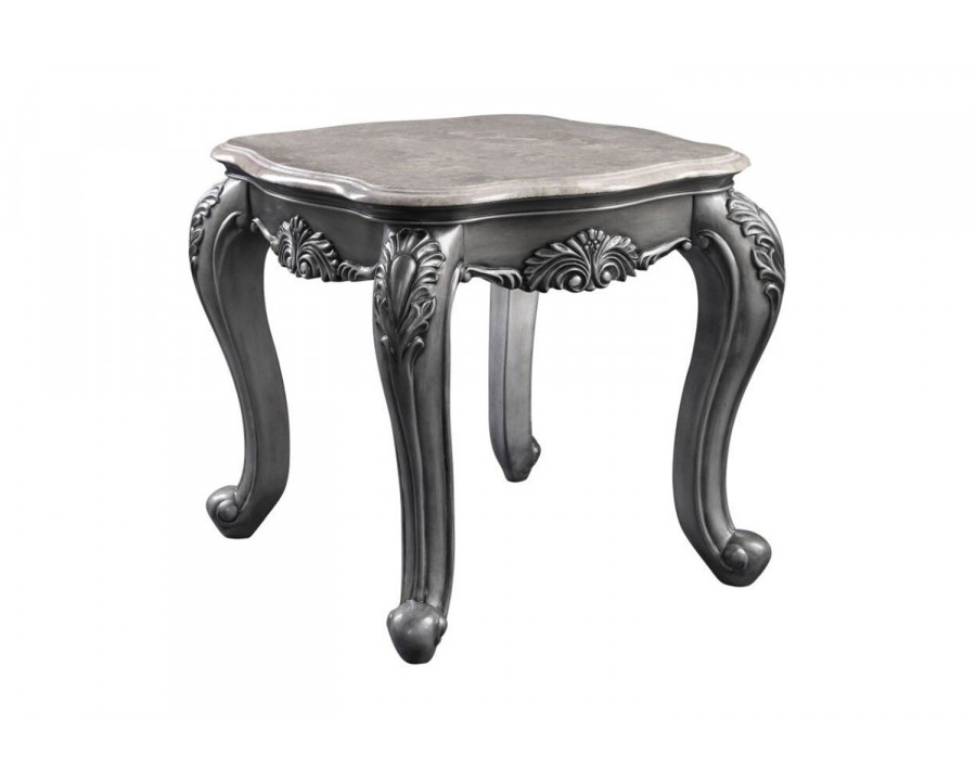 ACME - Ariadne End Table in Marble Top/Platinum