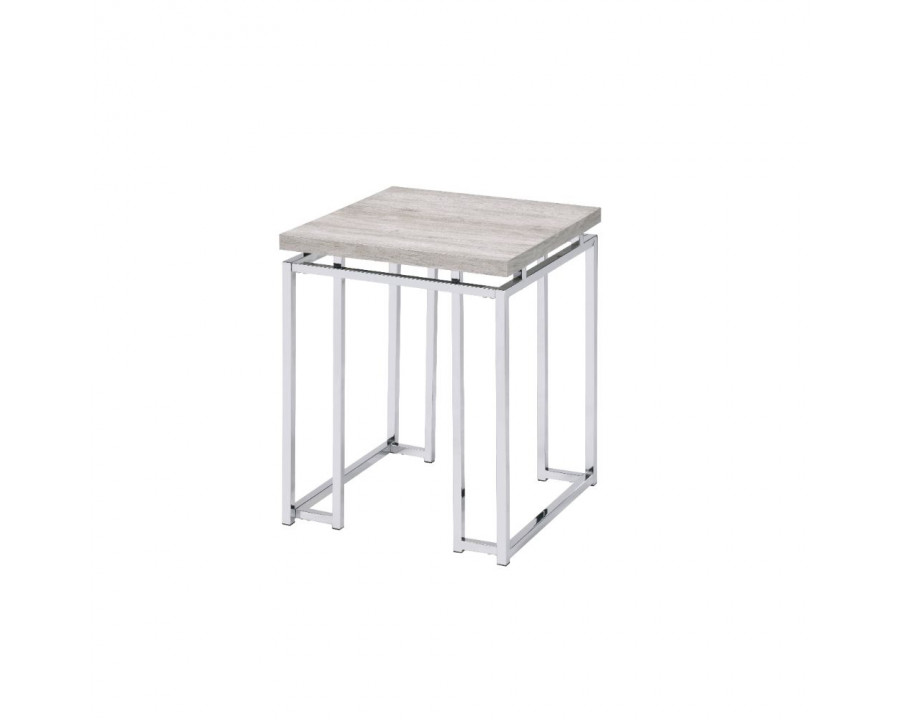 ACME - Chafik End Table in Natural Oak/Chrome