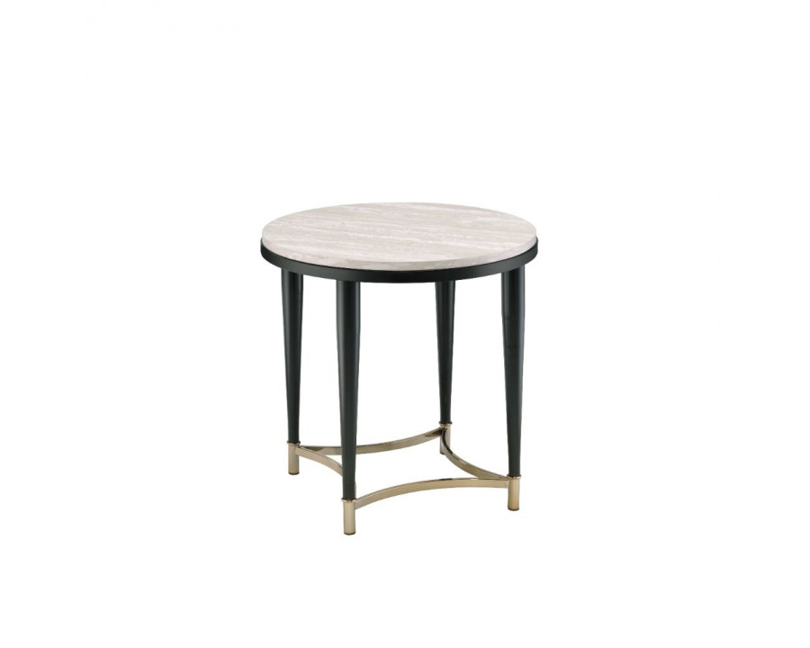 ACME - Ayser End Table in White Washed/Black