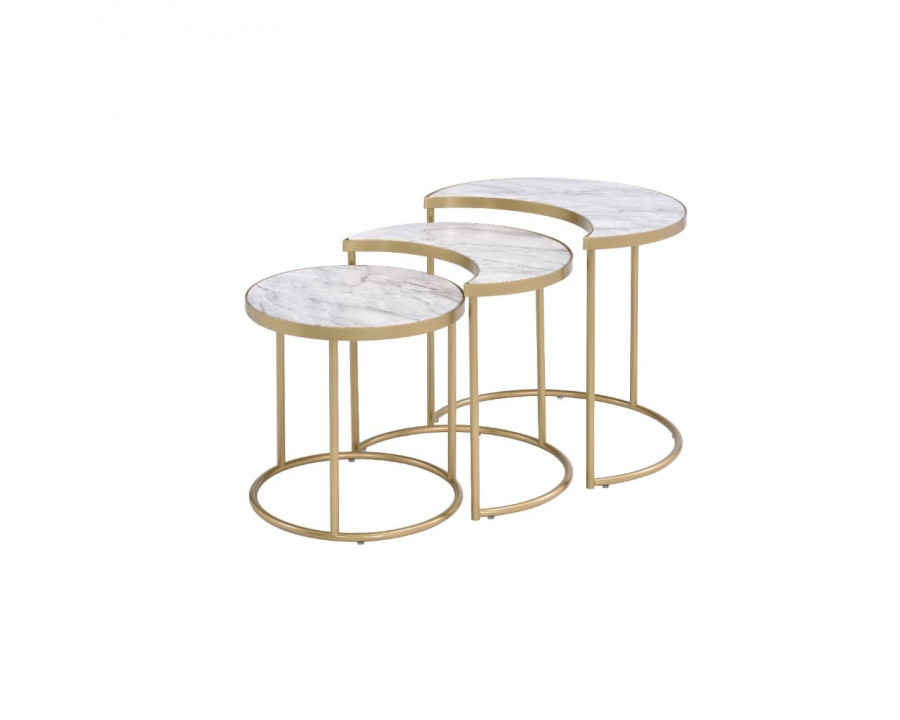 ACME - Anpay Nesting Table Set in Faux Marble Top/Gold