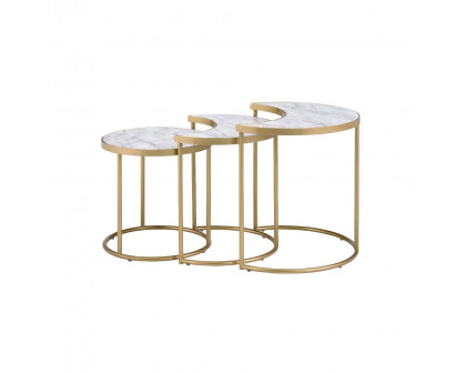 ACME - Anpay Nesting Table Set in Faux Marble Top/Gold