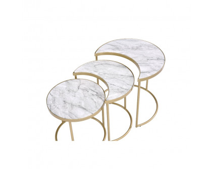 ACME - Anpay Nesting Table Set in Faux Marble Top/Gold