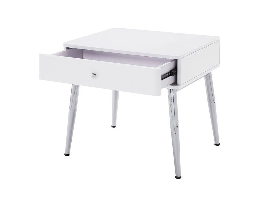 ACME - Weizor End Table in White High Gloss/Chrome