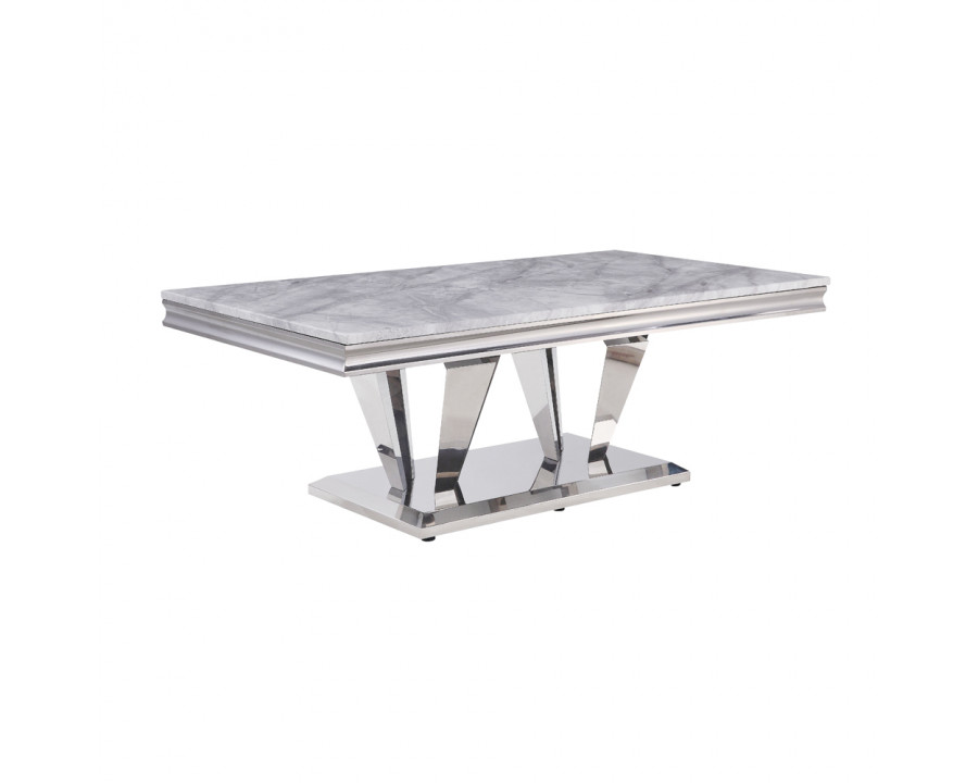 ACME - Satinka Coffee Table in Light Gray Printed Faux Marble Top/Mirrored Silver